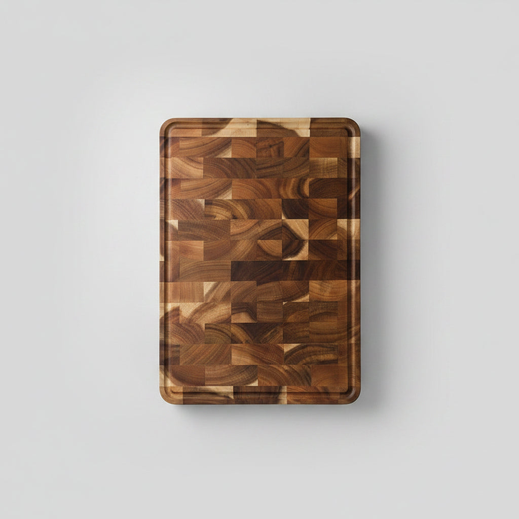 Dark brown Acacia Mangium thick cutting board by WoodyKitchenware, durable and stylish kitchen essential, measuring 35x25x2.6 cm.