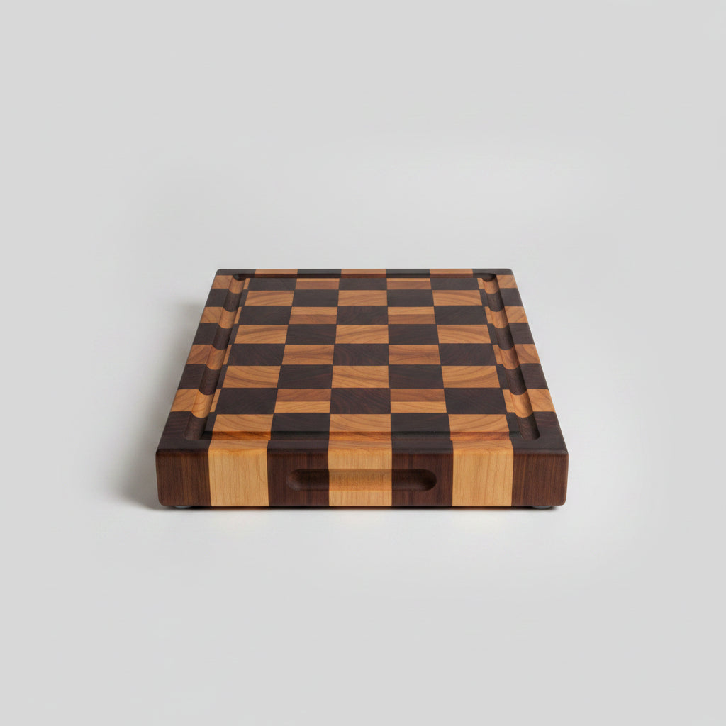 Dark brown Acacia Mangium thick cutting board by WoodyKitchenware, durable and stylish kitchen essential, 35x25x2.6cm.