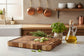 Dark brown Acacia Mangium thick cutting board by WoodyKitchenware, durable and stylish kitchen essential with natural wood grain.