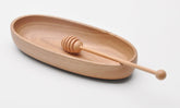 Wooden long handle honey coffee stirrer by WoodyKitchenware, made of elegant beechwood for mixing hot beverages.