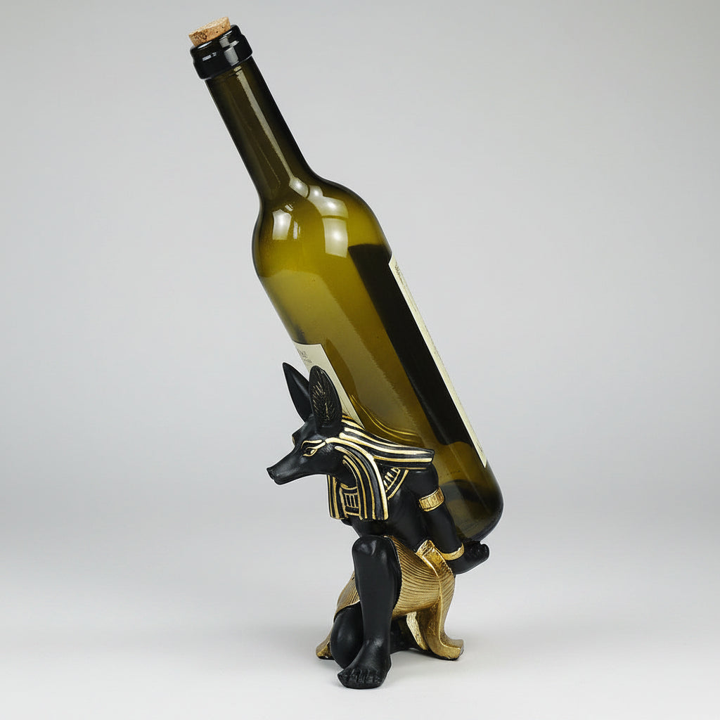 Resin Anubis Dog-God wine rack ornament by WoodyKitchenware, depicting a mystical dog-headed figure with a bottle holder design.