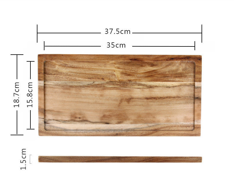 Rustic rectangular wooden serving tray by WoodyKitchenware, ideal for sushi, pastries, desserts, and steaks.