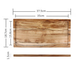 Rustic rectangular wooden serving tray by WoodyKitchenware, ideal for sushi, pastries, desserts, and steaks.