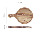 Rustic rectangular wooden serving tray by WoodyKitchenware, ideal for sushi, pastries, desserts, and steaks, with a natural wood finish.