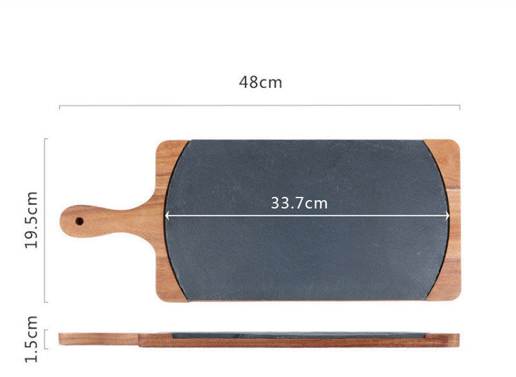 Rustic rectangular wooden serving tray by WoodyKitchenware, ideal for sushi, pastries, desserts, and steaks, showcasing natural wood grain.