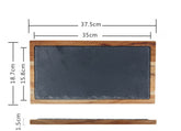 Rustic rectangular wooden serving tray by WoodyKitchenware, ideal for sushi, desserts, pastries, and steaks, with a natural wood finish.