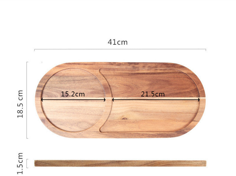 Rustic rectangular wooden serving tray by WoodyKitchenware, ideal for sushi, pastries, desserts, and steaks, with a natural wood finish.