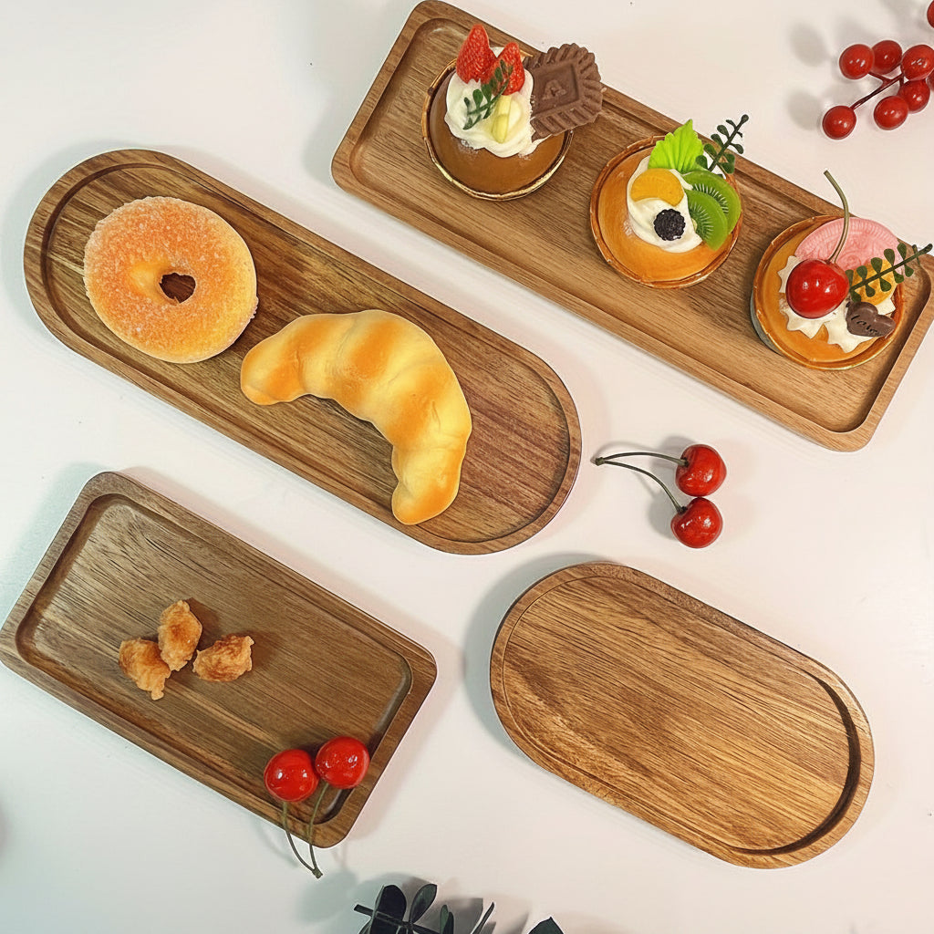 Large acacia wood tray by WoodyKitchenware, rectangular Kyoto tray in solid timber, perfect for serving or display.
