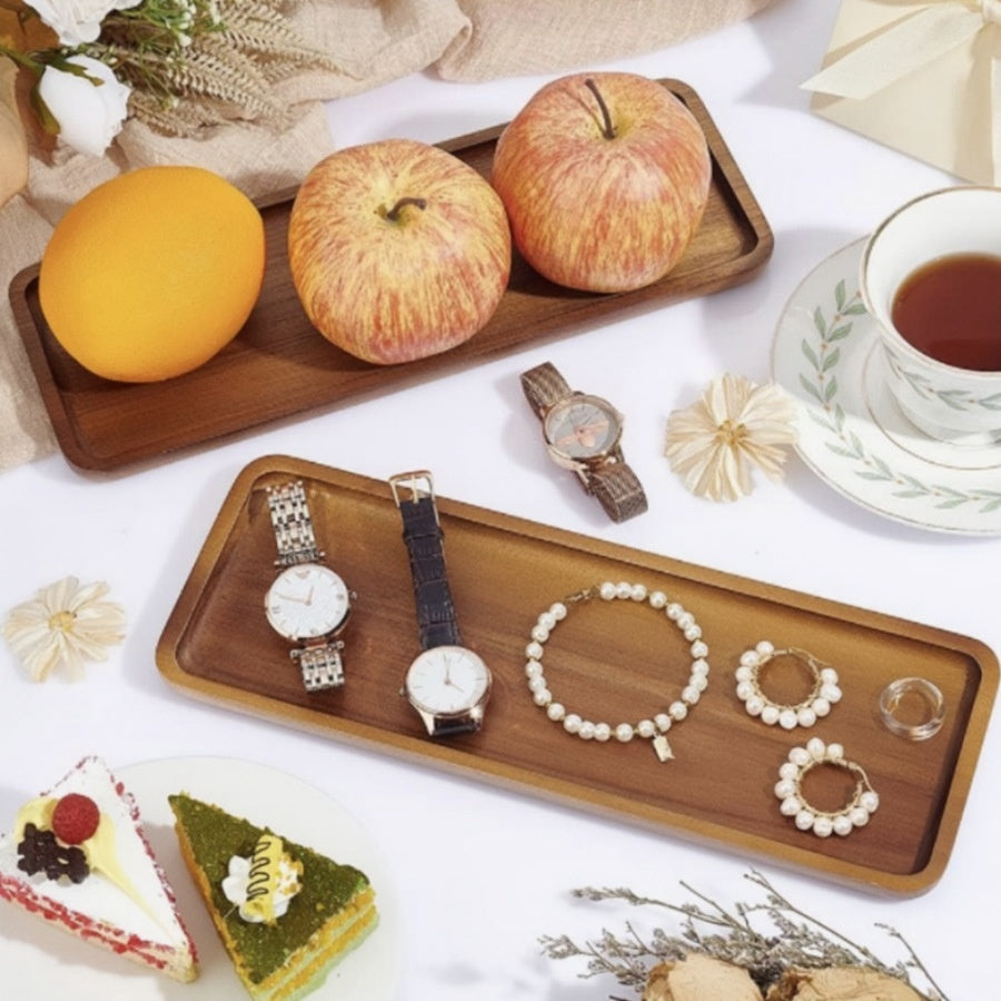 Large acacia wood tray by WoodyKitchenware, rectangular Kyoto design, solid timber serving tray with smooth finish.