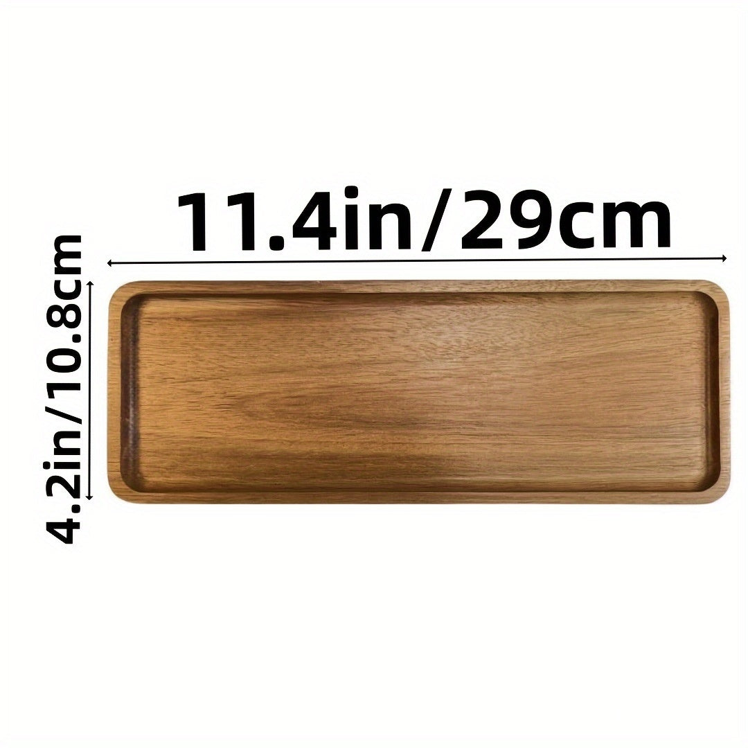 Rectangular acacia wood tray by WoodyKitchenware with a smooth surface and natural grain, ideal for serving or display.