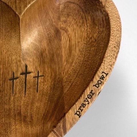 Wooden Heart Prayer Bowl by WoodyKitchenware, a handcrafted wooden gift for reflection and meditation.