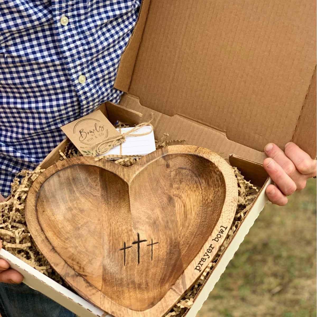 Wooden Heart Prayer Bowl by WoodyKitchenware, a handcrafted wooden gift for reflection and thoughtful meditation.