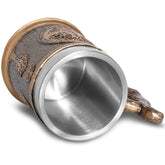 Stainless steel resin mug with a detailed design, Eternal Root Tankard by WoodyKitchenware, crafted by WoodyKitchenware.