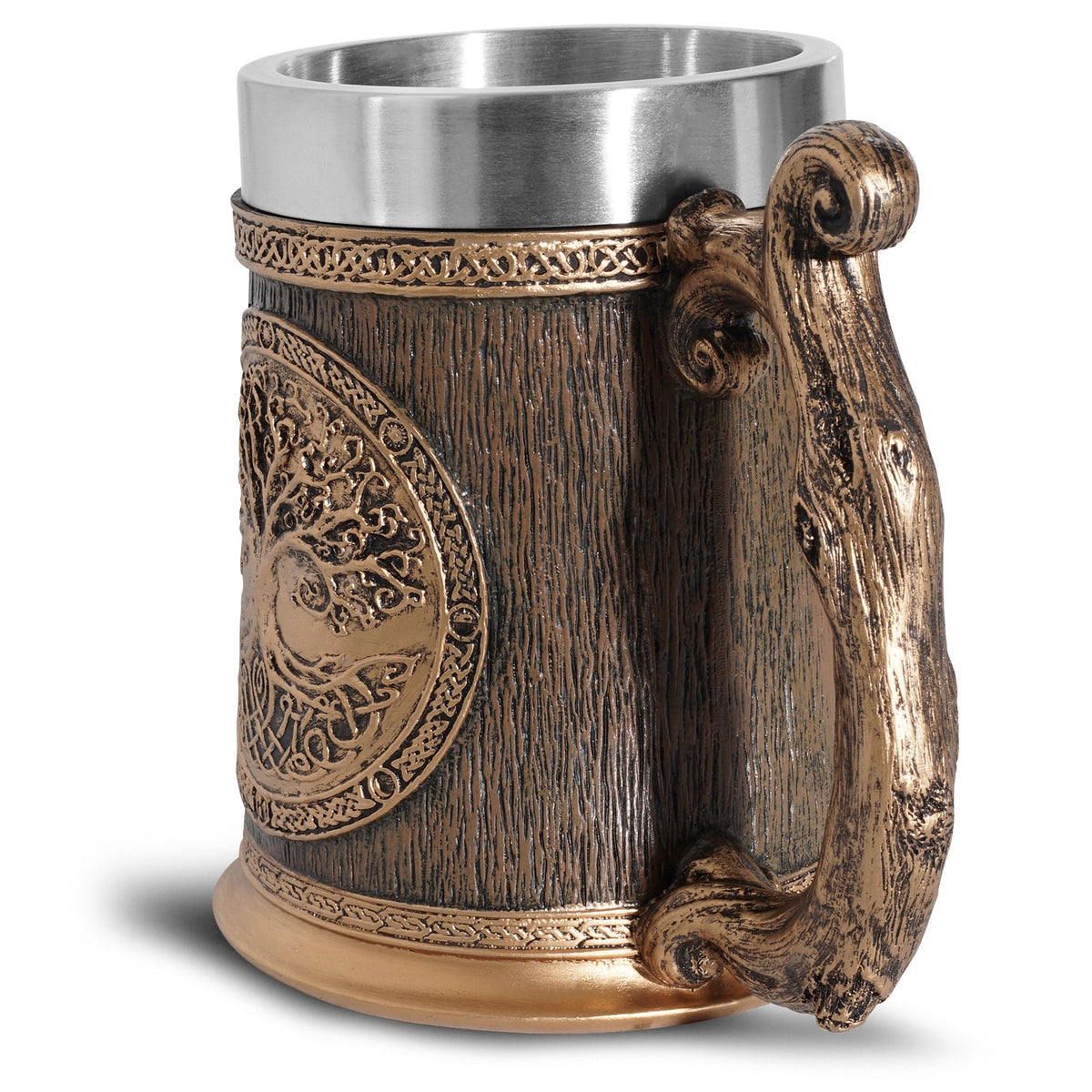 Stainless steel resin mug by WoodyKitchenware featuring a solid steel tankard design with intricate resin detailing.