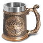 Stainless steel resin mug called the Eternal Root Tankard by WoodyKitchenware, featuring a durable steel and artistic resin design.