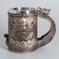 Handcrafted Viking Pirate beer mug by WoodyKitchenware featuring baroque nautical design and detailed Viking ship engraving.
