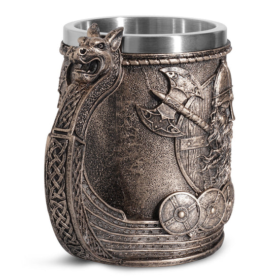 Viking Pirate Beer Mug by WoodyKitchenware, handcrafted baroque nautical tankard with Viking and pirate design.