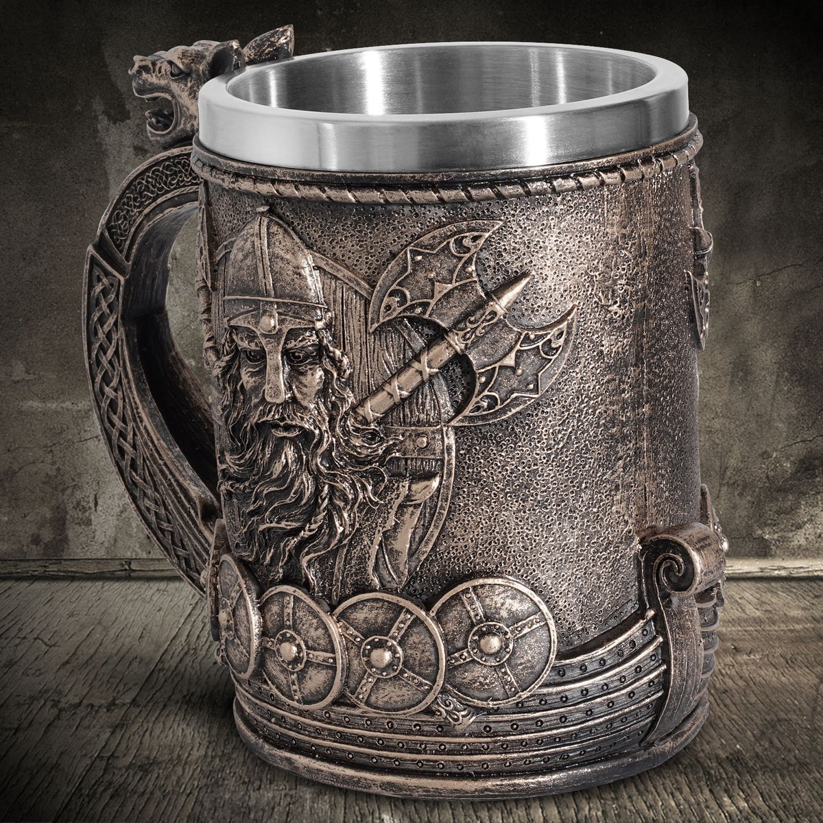Handcrafted Viking Pirate beer mug with nautical design from WoodyKitchenware, featuring baroque detailing in ceramic.