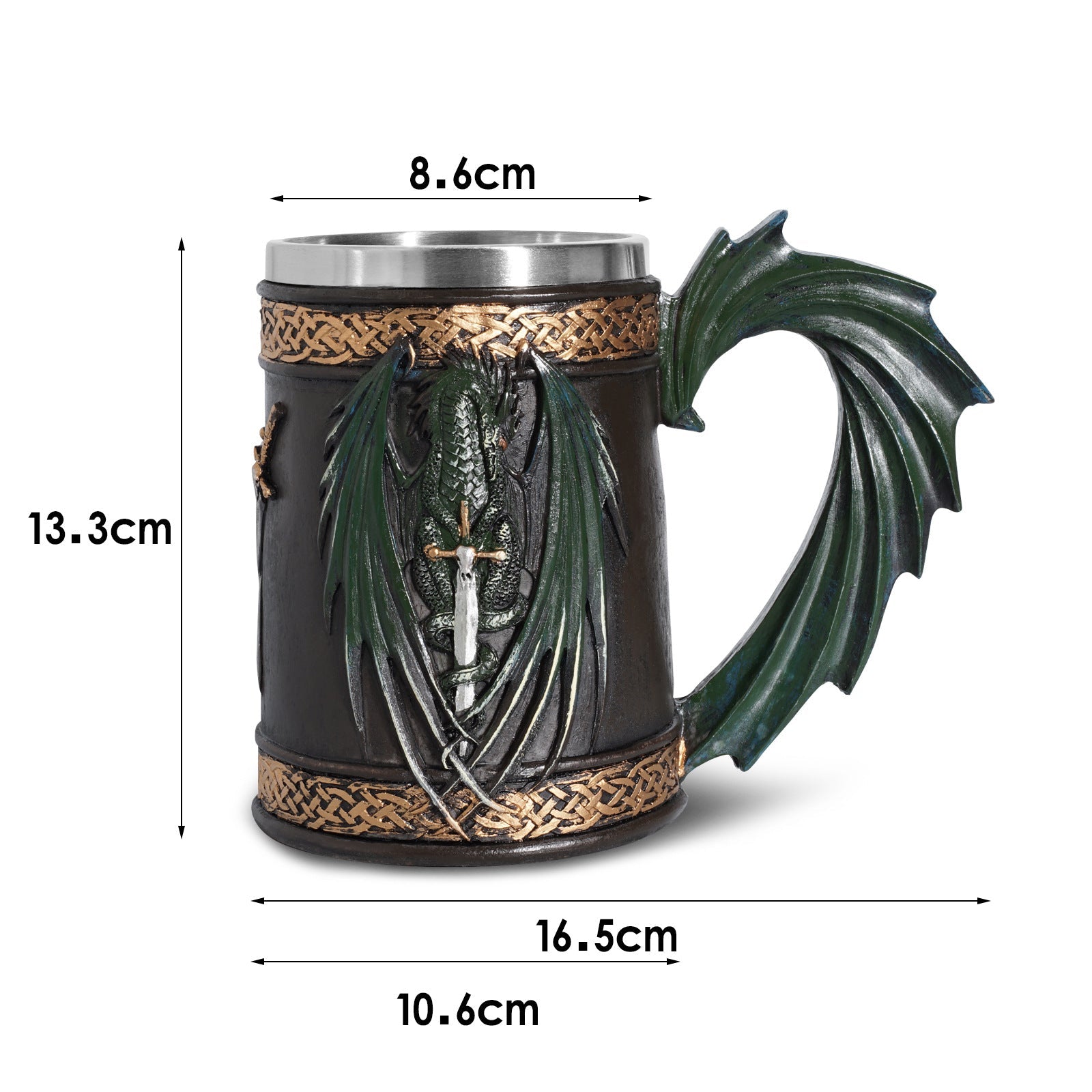 Viking beer mug by WoodyKitchenware featuring a detailed resin tankard with a stainless steel interior, themed around Norse design.