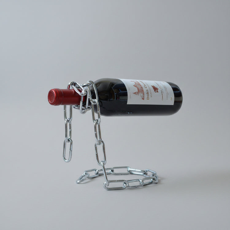 Suspended wrought iron chain red wine shelf by Woody&