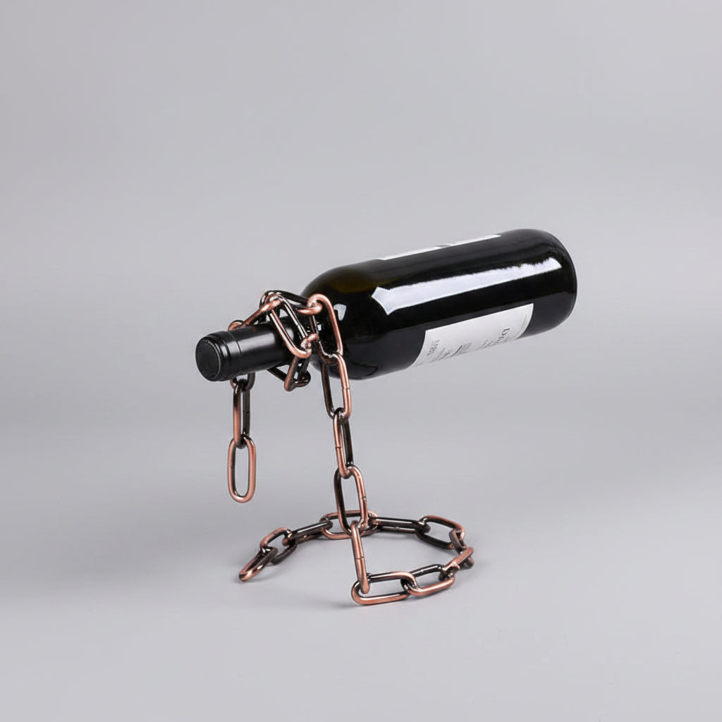 Wrought iron red wine shelf with suspended chain design by WoodyKitchenware, European style wine bottle display for kitchen decor