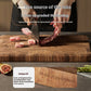 Double-sided wooden chopping board by WoodyKitchenware, featuring a large square dual-surface design for versatile cooking prep.