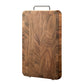 Double-sided wooden chopping board with handle, featuring a large square design and dual surfaces for versatile food prep.