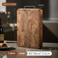Double-sided wooden chopping board with handles, showing both smooth and textured surfaces for versatile food prep by WoodyKitchenware.
