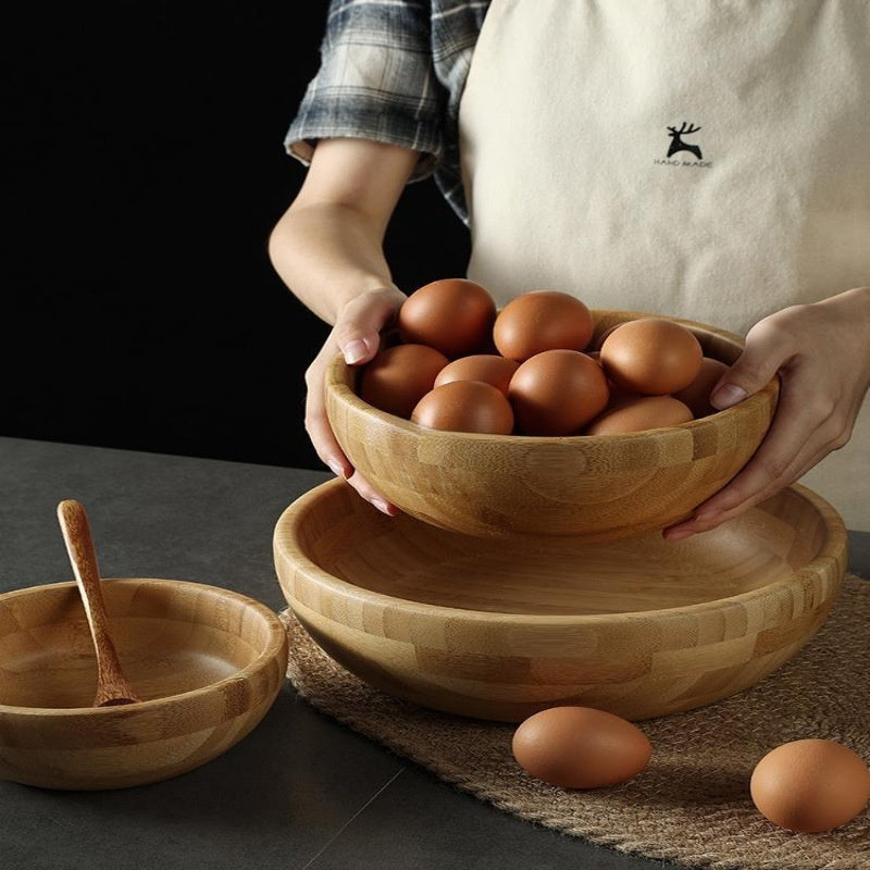Wooden dough bowl by WoodyKitchenware, 25cm bamboo basin for bread and pastry preparation, handcrafted solid timber baker&