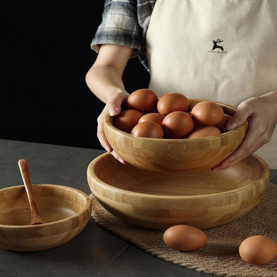 Wooden dough bowl by WoodyKitchenware, 25cm bamboo basin for bread and pastry preparation, handcrafted solid timber baker&