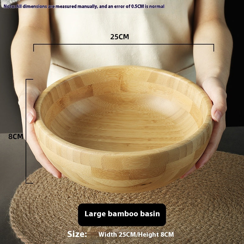 Wooden dough bowl by WoodyKitchenware, 25cm bamboo basin for baking and mixing in natural solid timber style.