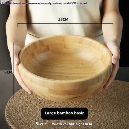 Wooden dough bowl by WoodyKitchenware, 25cm bamboo basin for baking and mixing in natural solid timber style.