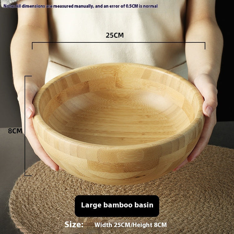 Wooden dough bowl by WoodyKitchenware, 25cm bamboo basin for baking and mixing in natural solid timber style.