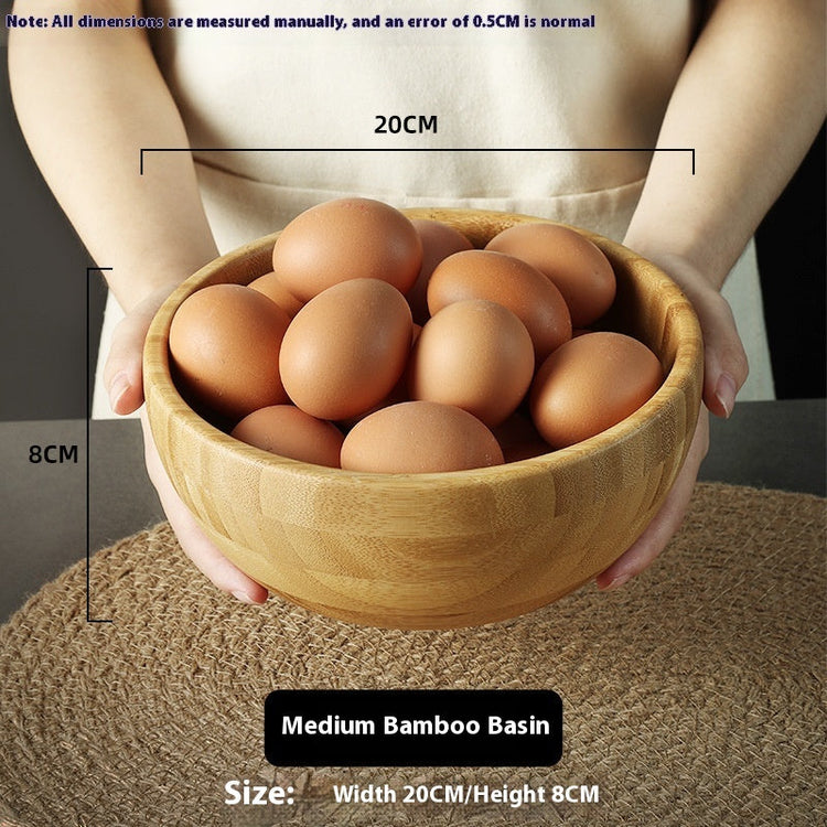 Wooden dough bowl by WoodyKitchenware, 25cm solid bamboo basin for mixing and kneading dough, natural wood finish.