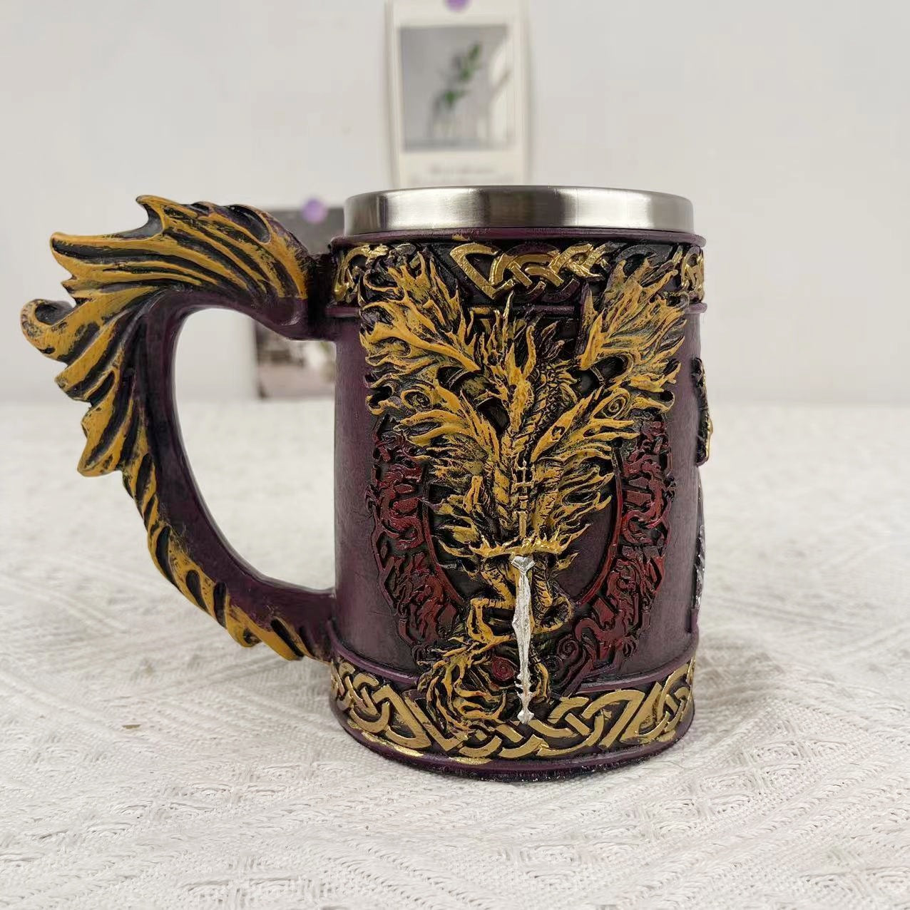 Viking Pirate Mug by WoodyKitchenware featuring Norse seafarer design, handcrafted ceramic drink cup with intricate Viking motif.