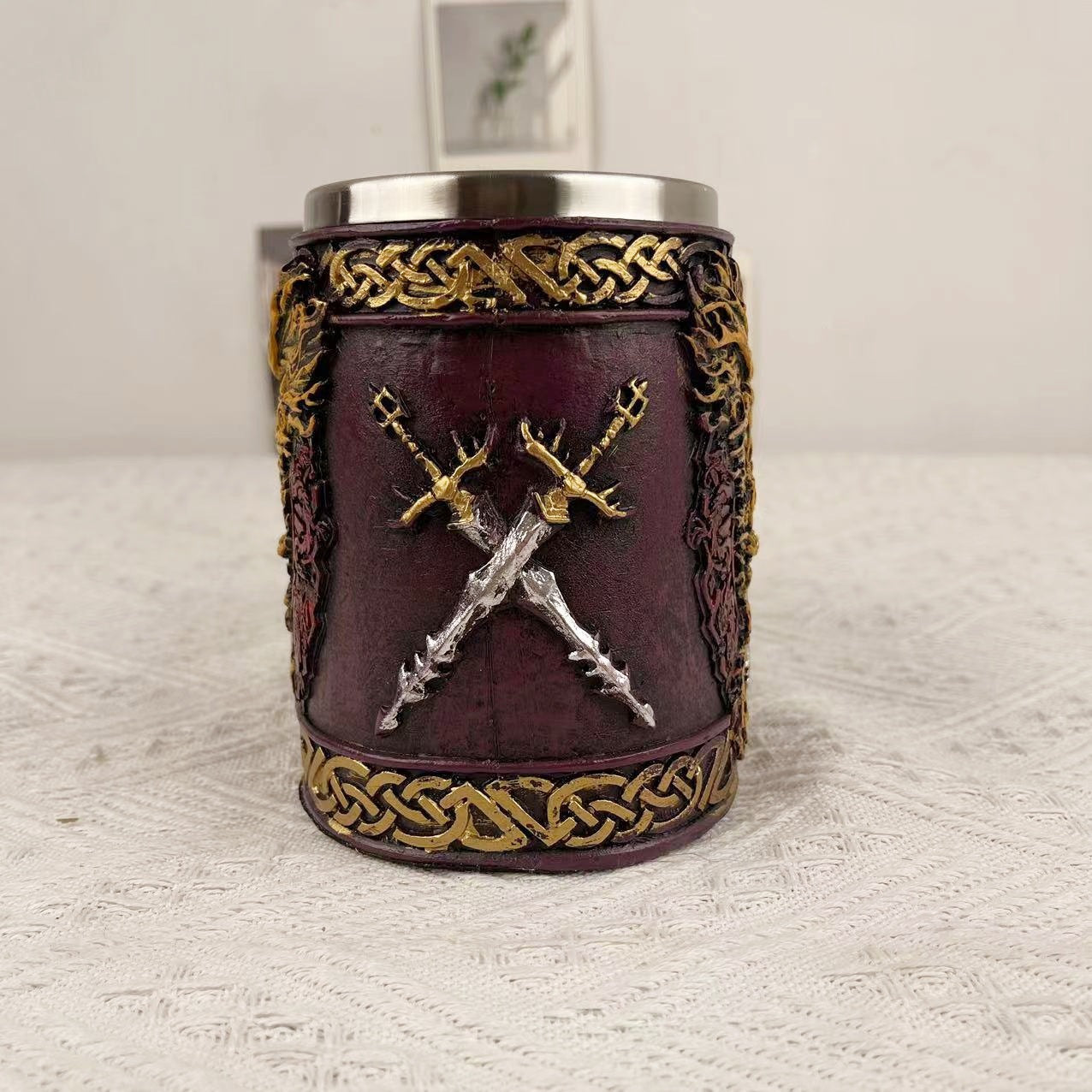 Handcrafted Viking Pirate Mug by WoodyKitchenware, featuring Norse seafarer design, perfect for enjoying drinks in a unique style.