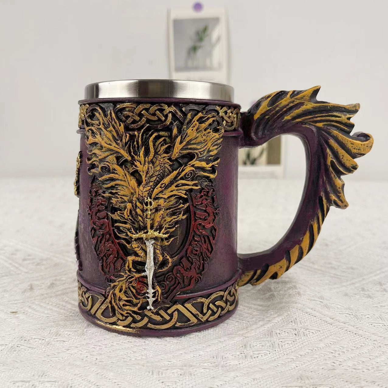 Handcrafted Viking Pirate Mug by WoodyKitchenware featuring Norse seafarer design, ceramic drink cup with detailed Viking artwork.