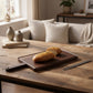 Wooden chopping board with groove and juice channel by WoodyKitchenware, ideal for bread and food prep, made of maple wood.
