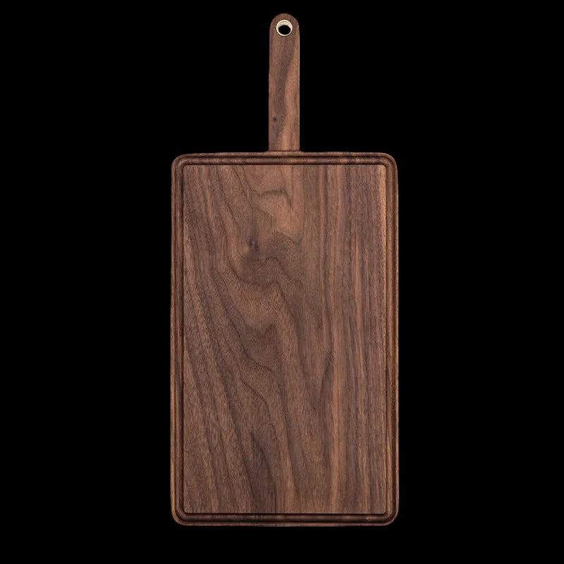 Wooden chopping board with groove and juice channel, made of maple, by WoodyKitchenware, ideal for bread and food preparation.