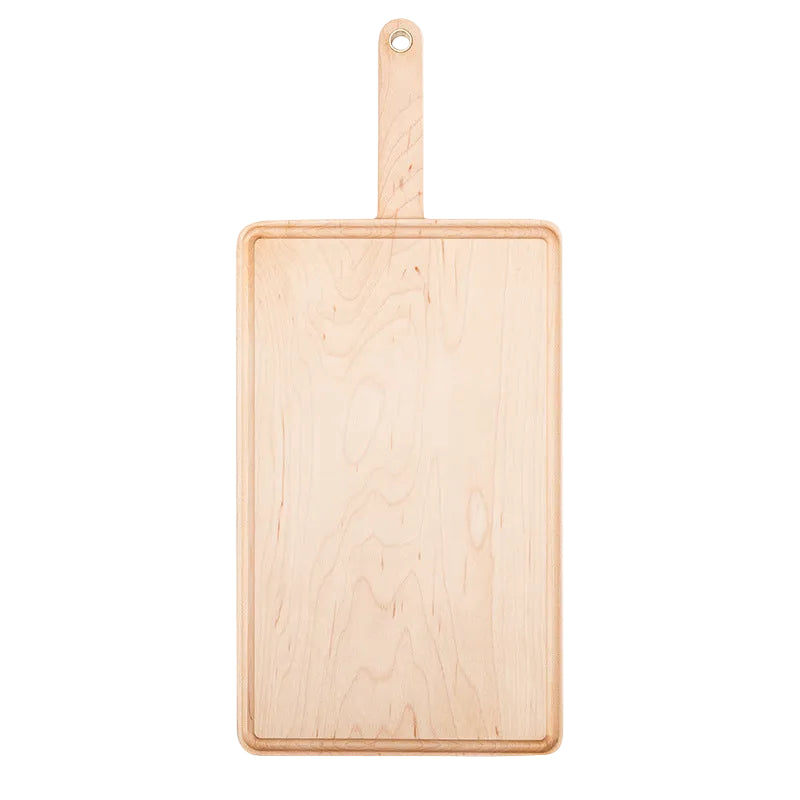 Wooden chopping board with groove and juice channel by WoodyKitchenware, ideal for bread and food prep, made of maple wood.