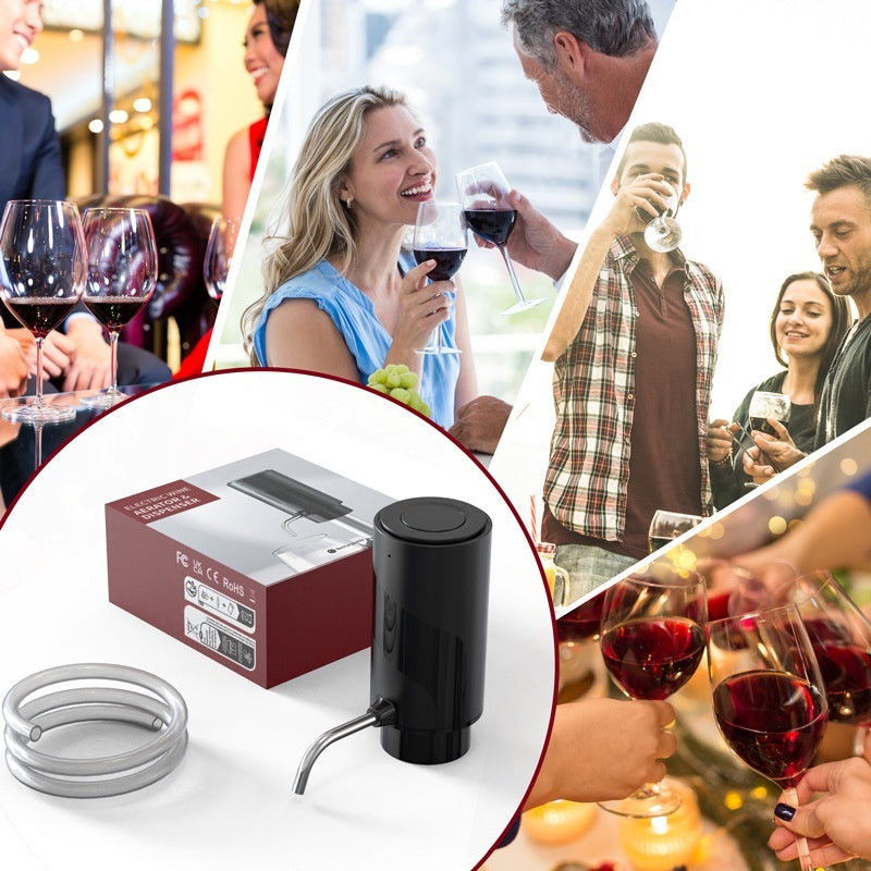 Electric wine aerator and decanter pump by WoodyKitchenware, featuring one-touch operation for effortless wine aeration.