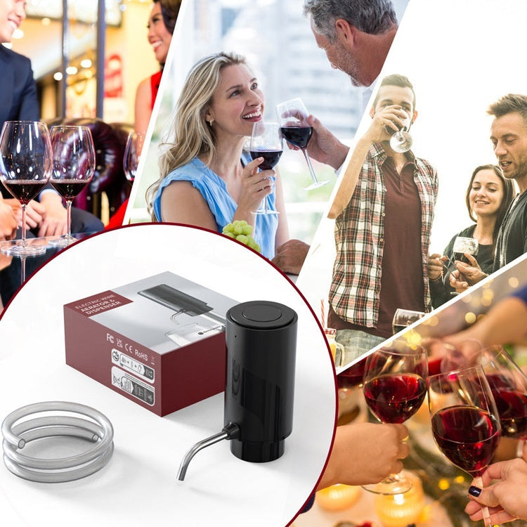 Electric wine aerator and decanter pump by WoodyKitchenware, featuring one-touch operation for effortless wine aeration.
