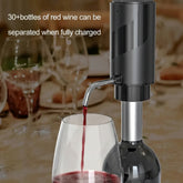 Electric wine aerator and decanter pump by WoodyKitchenware, with one-touch operation for effortless wine aeration and dispensing.