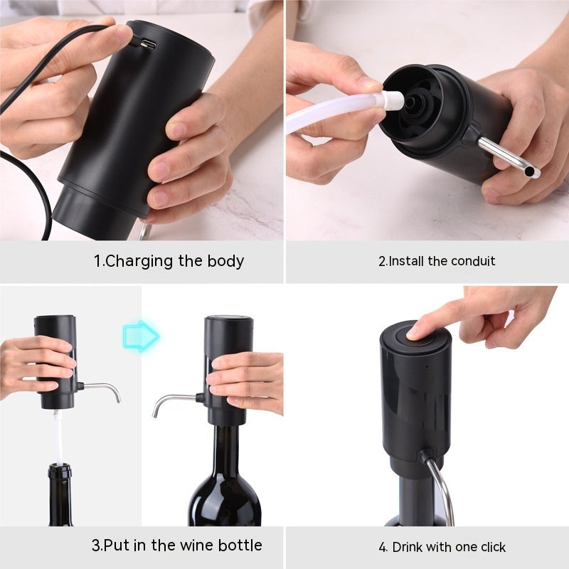 Electric wine aerator and decanter pump dispenser by WoodyKitchenware, featuring one-touch operation for effortless wine aeration.