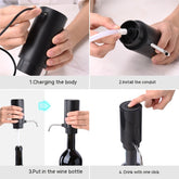 Electric wine aerator and decanter pump from WoodyKitchenware, featuring one-touch operation for effortless wine aeration.
