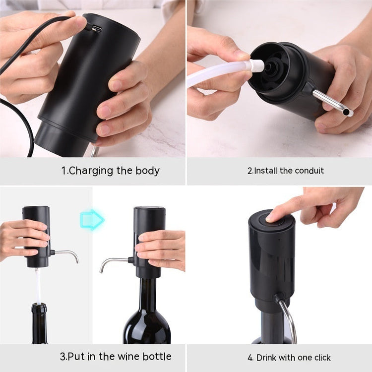 Electric wine aerator and decanter pump from WoodyKitchenware, featuring one-touch operation for effortless wine aeration.