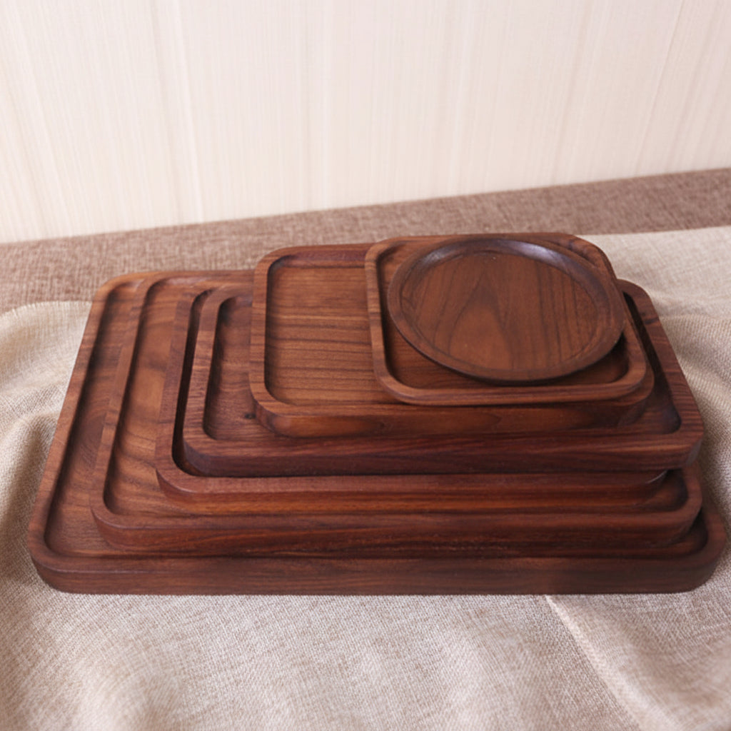 Japanese-style wooden black walnut rectangular dinner plate by WoodyKitchenware, showcasing elegant, durable craftsmanship.