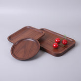 Wooden Japanese-style rectangular dinner plate in black walnut, durable and elegant, crafted by WoodyKitchenware.