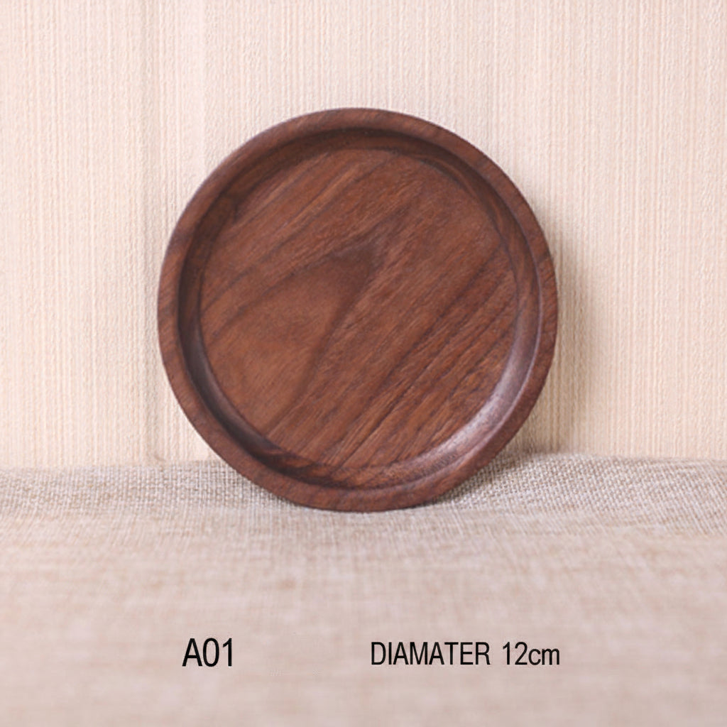 Japanese style black walnut wooden dinner plate by WoodyKitchenware, elegant rectangular design, durable and natural wood finish.