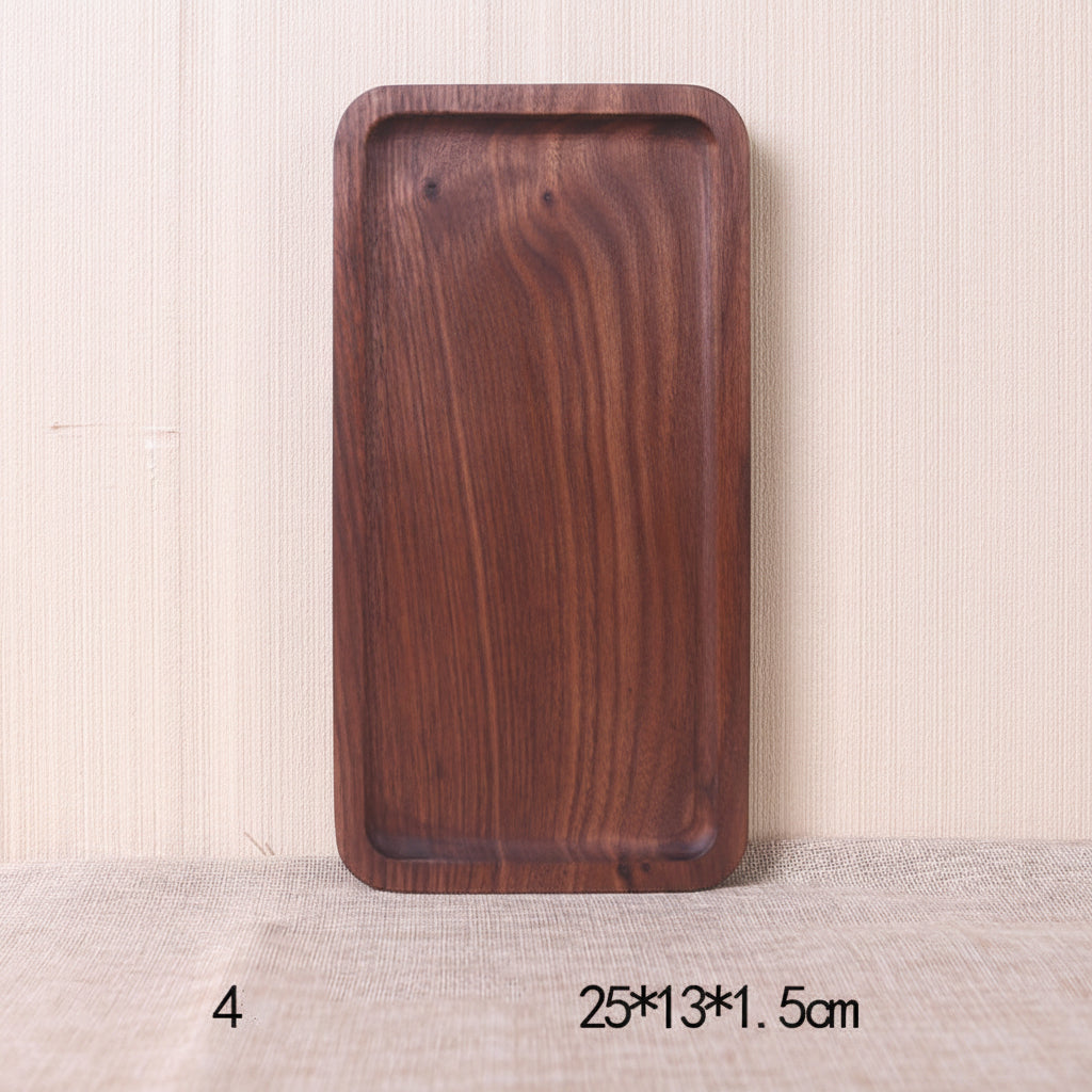 Japanese style wooden black walnut rectangular dinner plate by WoodyKitchenware, elegant and durable, with a natural wood grain finish.